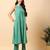 Women sea green cotton flex solid & hand embroidery work kurta with trousers set