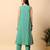 Women sea green cotton flex solid & hand embroidery work kurta with trousers set