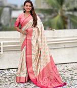 Soft silk zari woven bandhani patola saree with contrast weaves
