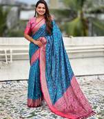 Soft silk zari woven bandhani patola saree with contrast weaves