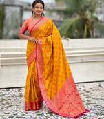 Soft silk zari woven bandhani patola saree with contrast weaves
