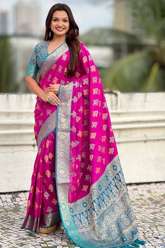 soft silk zari woven ikat patola saree with contrast weaves