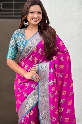 soft silk zari woven ikat patola saree with contrast weaves