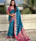 soft silk zari woven ikat patola saree with contrast weaves