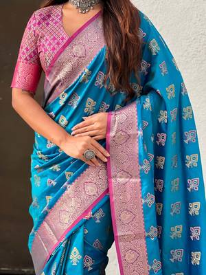 soft silk zari woven ikat patola saree with contrast weaves 3