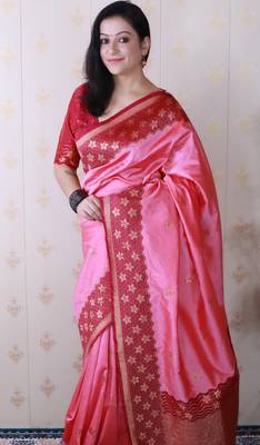 Soft silk banarasi wavy unique zari woven saree 2