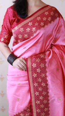 Soft silk banarasi wavy unique zari woven saree 3