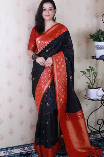 Soft silk banarasi wavy unique zari woven saree