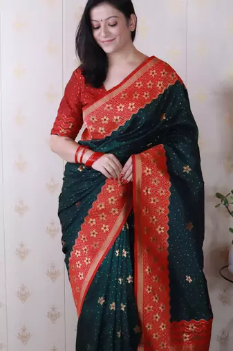Soft silk banarasi wavy unique zari woven saree