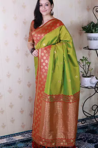 Soft silk banarasi wavy unique zari woven saree
