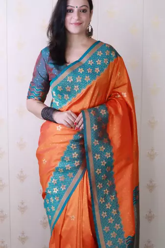 Soft silk banarasi wavy unique zari woven saree