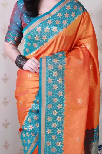 Soft silk banarasi wavy unique zari woven saree