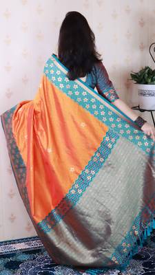 Soft silk banarasi wavy unique zari woven saree 5
