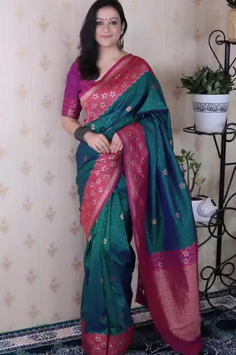 Soft silk banarasi wavy unique zari woven saree