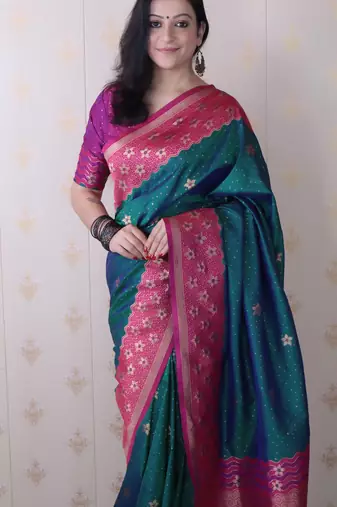 Soft silk banarasi wavy unique zari woven saree