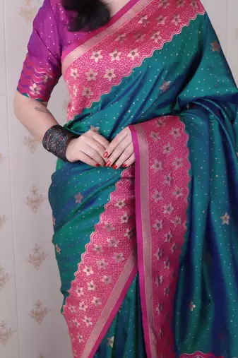 Soft silk banarasi wavy unique zari woven saree