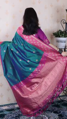 Soft silk banarasi wavy unique zari woven saree 5