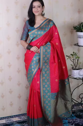 Soft silk banarasi wavy unique zari woven saree