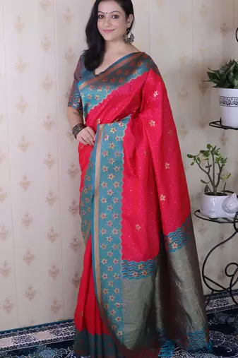 Soft silk banarasi wavy unique zari woven saree