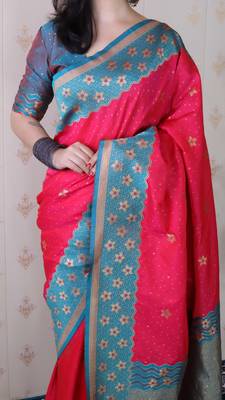 Soft silk banarasi wavy unique zari woven saree 5