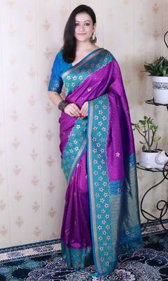 Soft silk banarasi wavy unique zari woven saree 1