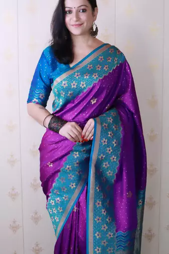 Soft silk banarasi wavy unique zari woven saree