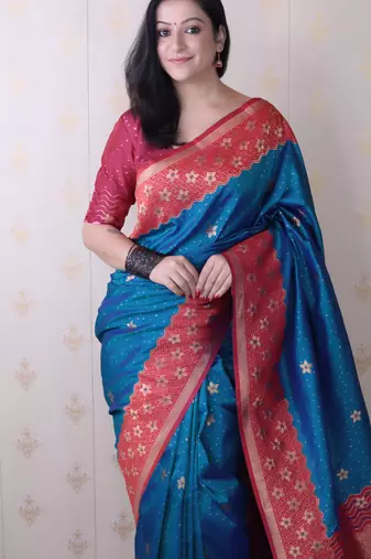 Soft silk banarasi wavy unique zari woven saree