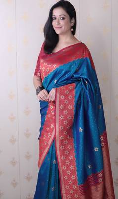 Soft silk banarasi wavy unique zari woven saree 3