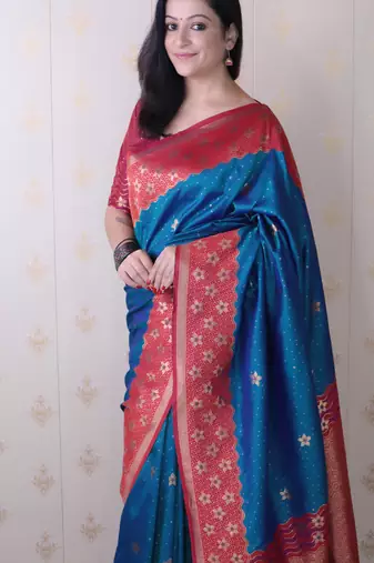 Soft silk banarasi wavy unique zari woven saree