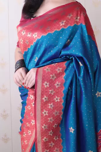 Soft silk banarasi wavy unique zari woven saree