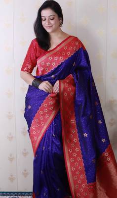 Soft silk banarasi wavy unique zari woven saree 2