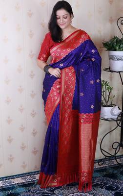 Soft silk banarasi wavy unique zari woven saree 3