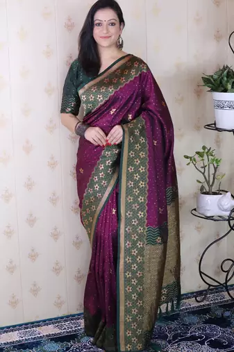Soft silk banarasi wavy unique zari woven saree