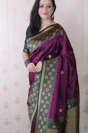 Soft silk banarasi wavy unique zari woven saree