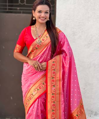 Woven bandhani paithani fusion silk saree 2