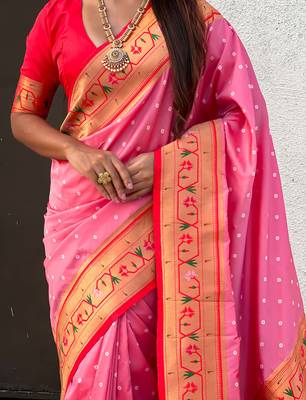 Woven bandhani paithani fusion silk saree 3