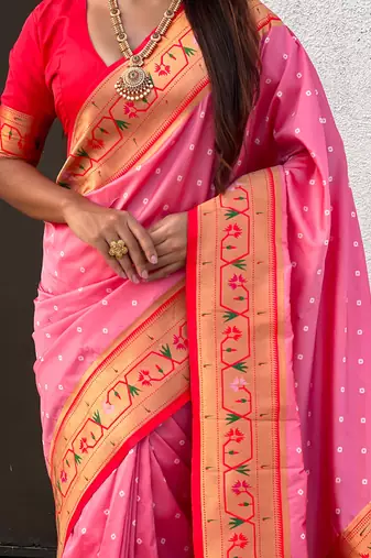 Woven bandhani paithani fusion silk saree