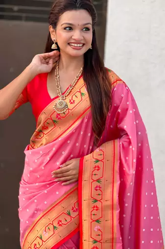 Woven bandhani paithani fusion silk saree