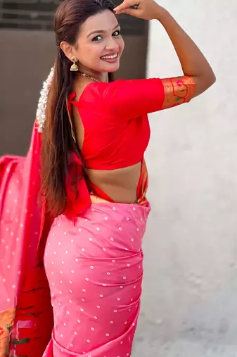 Woven bandhani paithani fusion silk saree