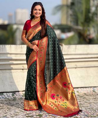 Woven bandhani paithani fusion silk saree 1
