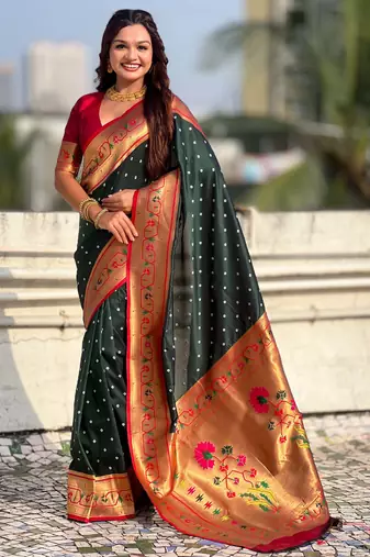 Woven bandhani paithani fusion silk saree