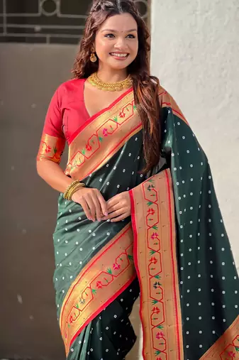 Woven bandhani paithani fusion silk saree