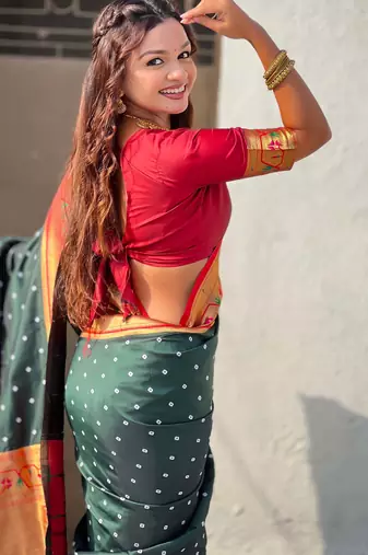 Woven bandhani paithani fusion silk saree