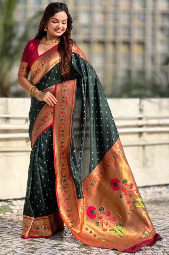 Woven bandhani paithani fusion silk saree