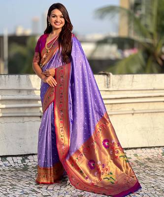Woven bandhani paithani fusion silk saree 1