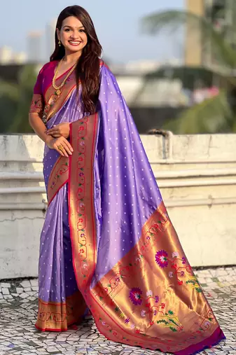 Woven bandhani paithani fusion silk saree