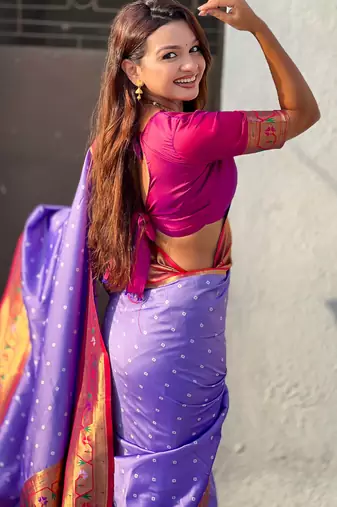 Woven bandhani paithani fusion silk saree