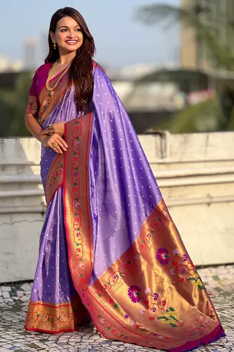 Woven bandhani paithani fusion silk saree