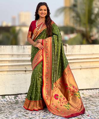 Woven bandhani paithani fusion silk saree 1