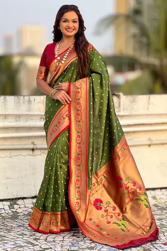 Woven bandhani paithani fusion silk saree